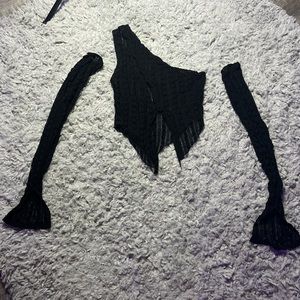 Black mesh top with removable sleeves